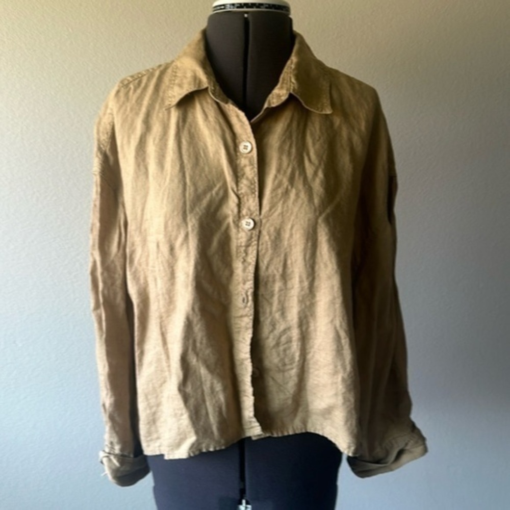 Zara top tan colored bohemian button up boyfriend style size XL
